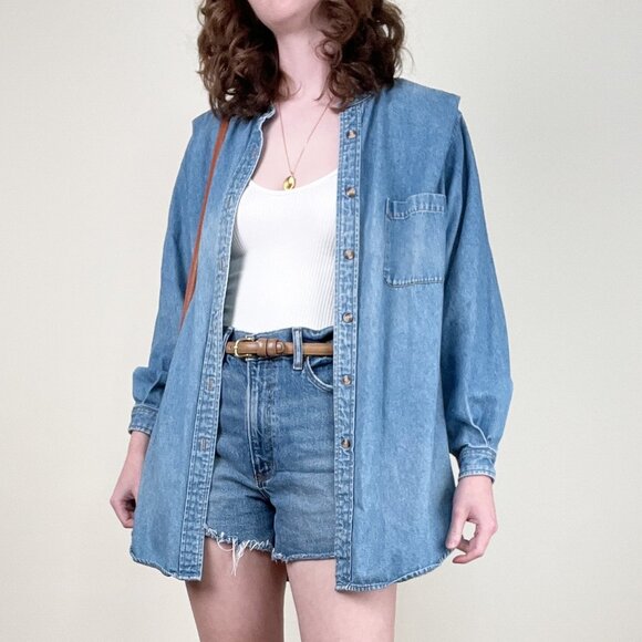 Vintage Oversized Re-Worked Denim Jacket Shirt Shacket Coastal Cowgirl 80s 90s - Picture 3 of 9